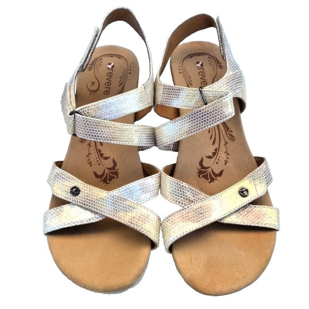 Revere Casablanca Metallic Interest Silver Wedge Sandals Womens Size 9M Orthotic